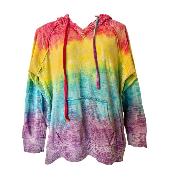 Koloa Surf Company Tie Dye Sweatshirt Rainbow V-Neck Burnout Hoodie Unisex XL - Picture 1 of 8